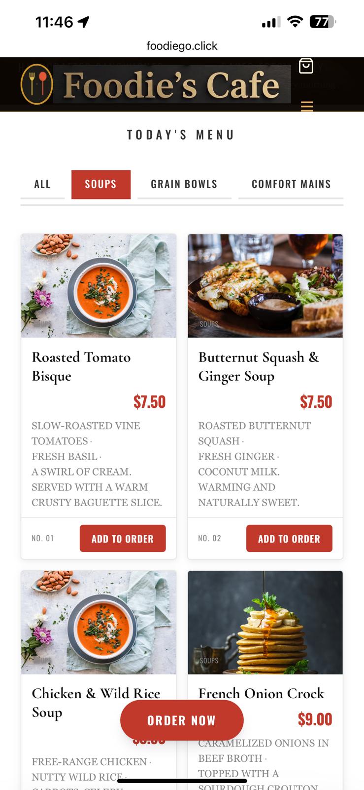 Foodie's Cafe — Mobile